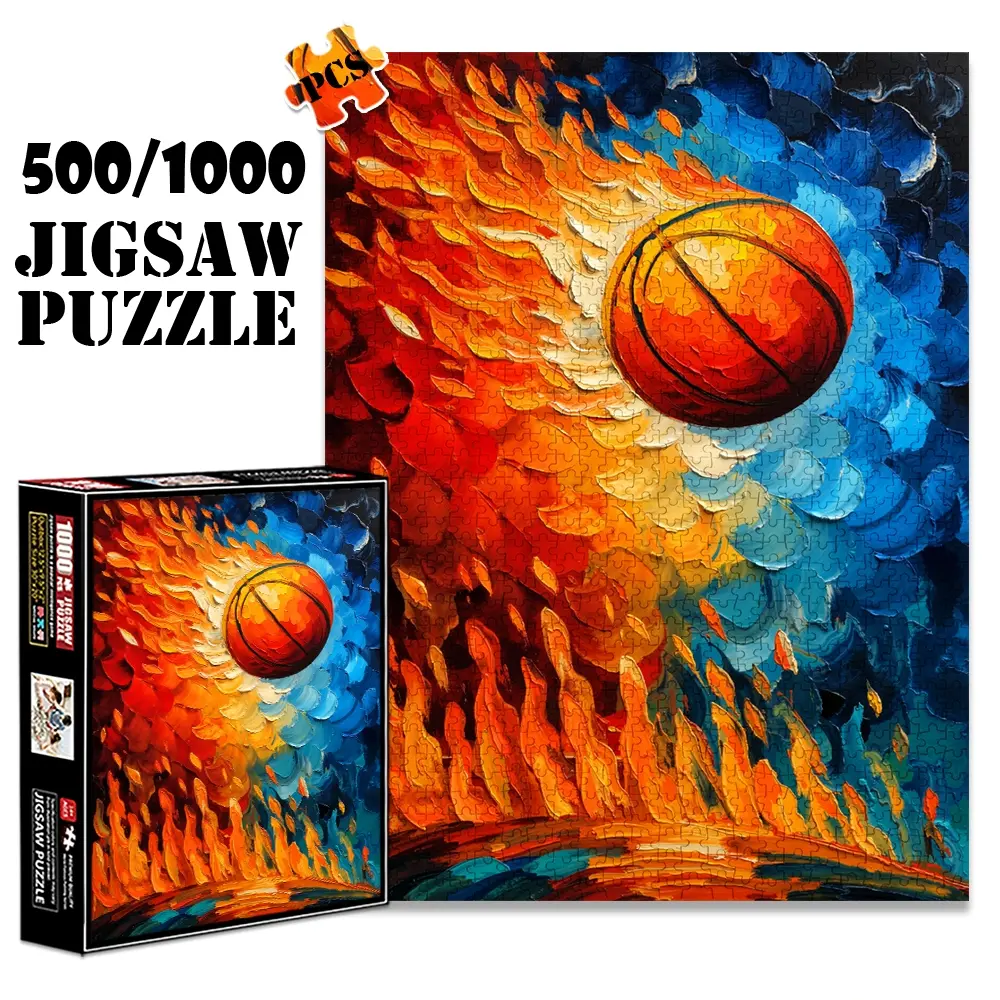 1pc 1000 piece adult puzzle 70x50cm Basketball with Flaming Trail in Dynamic Painting 500 pieces paper jigsaw puzzle suitable for DIY creative games for adults and families, birthday and holiday stre