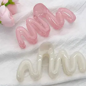 Solid Color Wave Design Wavy Claw (2pcs), Casual Versatile Hair Accessories for Women & Girls, Minimalist Headwear Suitable for Thick Hair