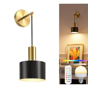 Battery Powered Wall Mounted Lamp, Wireless Charging Wall Lamp with Adjustable Light Bulb & Remote Control, Decorative Light, Suitable for Bedroom, Living Room, Corridor