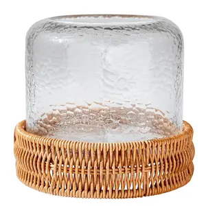 Clear Hammered Glass Hurricane Candle Holder - Decor, 7.5inW x 7.5inD x 6.5inH - Antique, Table