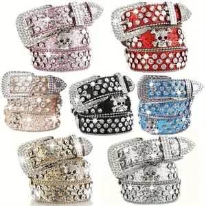 Stylish Rhinestone Western Cowgirl Style Y2K Belt Sparking Pu Leather BB Belts Jeans Dress Accessories For Women