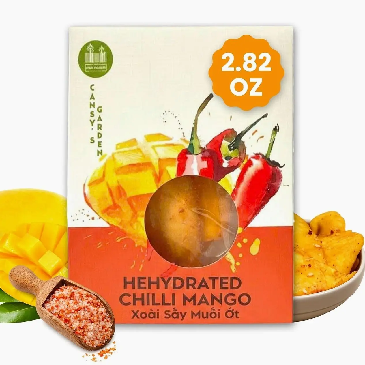 Cansy's Garden Soft Dried Chili Mango – Spicy & Sweet Tropical Snack with Salt & Chili – Vegan, Gluten-Free, Sealed Pouch inside Giftable Box, On the Go snack pack – 2.82 oz