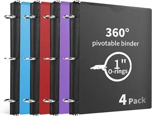 1-Inch 360° Pivotable 3-Ring Binder 4-Pack, Thin Lightweight Foldable Portable Compact Size (11.4x9.5x0.4 In) Office Accessories Home Office Accessories, Ideal for Notes Assignments Documents Folds Like A Spiral Notebook