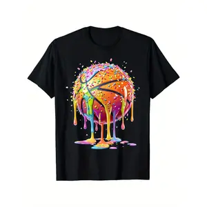 [Trendy Basketball Tee] Basketball Ice Cream Drip T-Shirt for Boys & Girls | Youth Basketball Fashion Trend, Breathable, Comfortable, Casual Streetwear, Summer Crew Neck Short Sleeve Tee - Best Gift for Boy or Girl