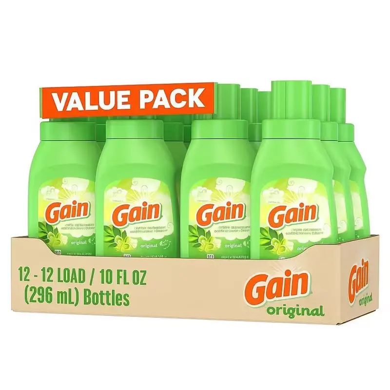 Gain Original Liquid Fabric Softener, 10 fl oz (12-Pack, 12 bottles) - Long-lasting freshness with signature scent for soft laundry maintenance