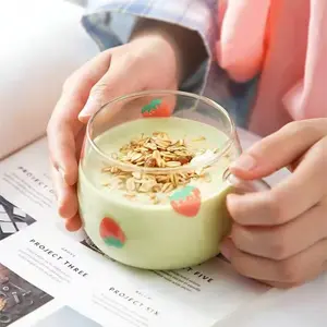1 400ml/14.08oz glass oatmeal breakfast cup, transparent milk coffee cup, household water cup, suitable for hotels/restaurants/homes. Can only be hand washed and reused.