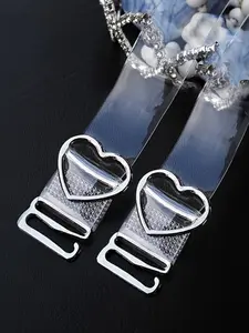 1pair/2pcs transparent detachable bra strap, heart buckle, adjustable bra strap Elastic bra non-slip strap, Women's underwear and underwear accessories