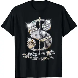 Mens Top Short Sleeve Fashion Cool As Dollar Bill Dollar Sign $$ T-Shirt