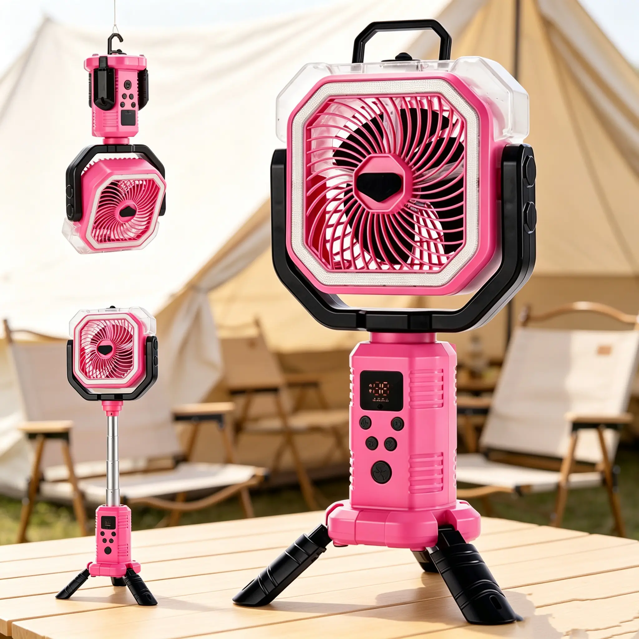 Qawtor 2026 New Upgraded  Portable Camping Misting Fan with LED Light, Rechargeable Outdoor Mist Fan, Cooling Spray Function, Tripod & Hanging Hook, Telescopic Stand, Digital Display, Multi-Speed Battery Powered Fan,DealsforYouDays ,SummerWims tiktokshopb