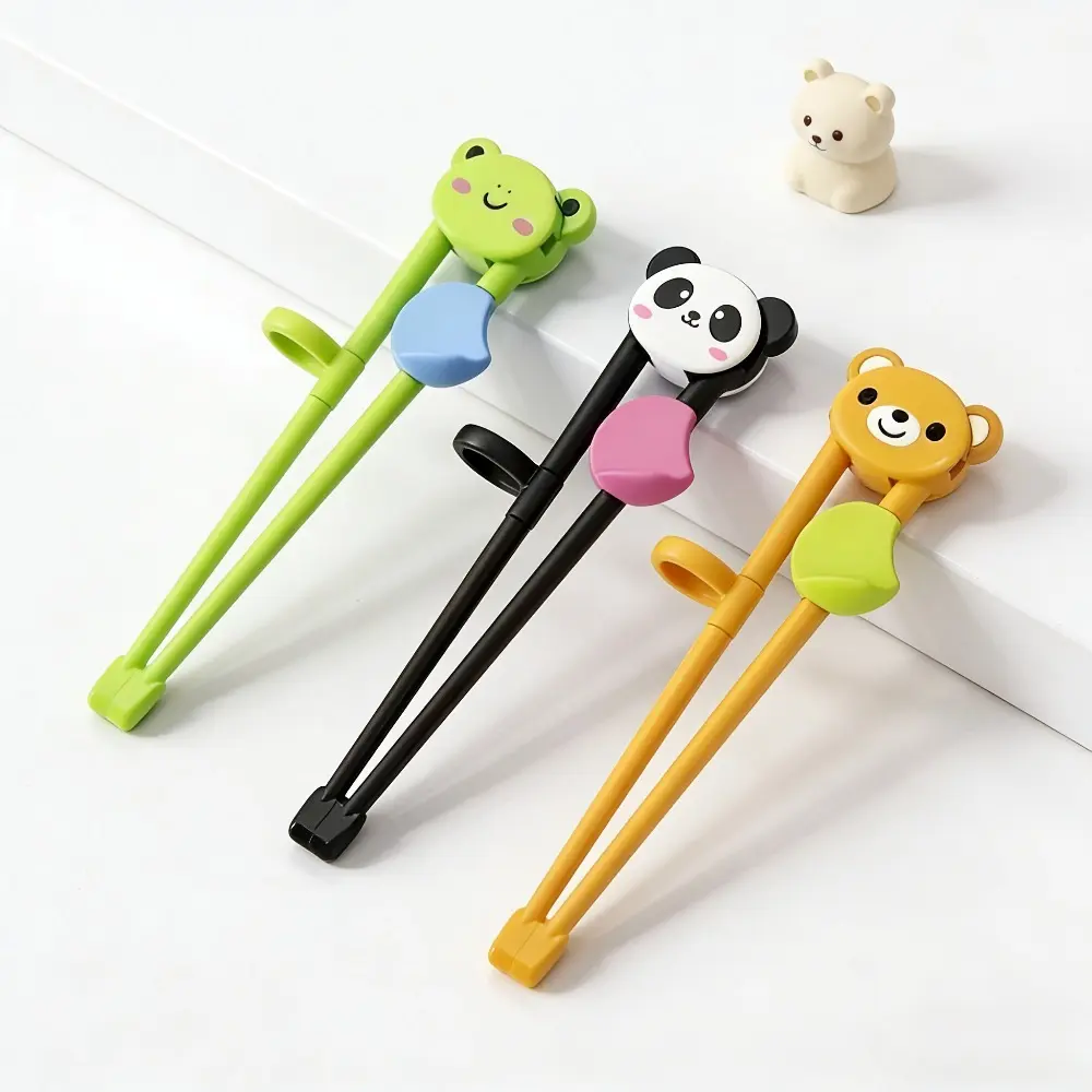 3 Pairs Beginner Training Chopsticks With Animal Shaped Tops Soft Silicone Finger Holders Food Safe Reusable Tableware Helper For Daily Independent Eating Practice