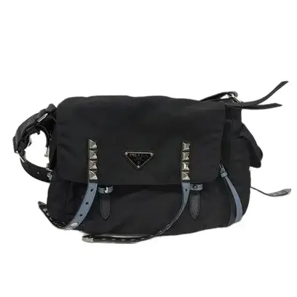 Pre-owned PRADA Nylon Crossbody Bags Black Stud Flap Crossbody Bag IB26040211