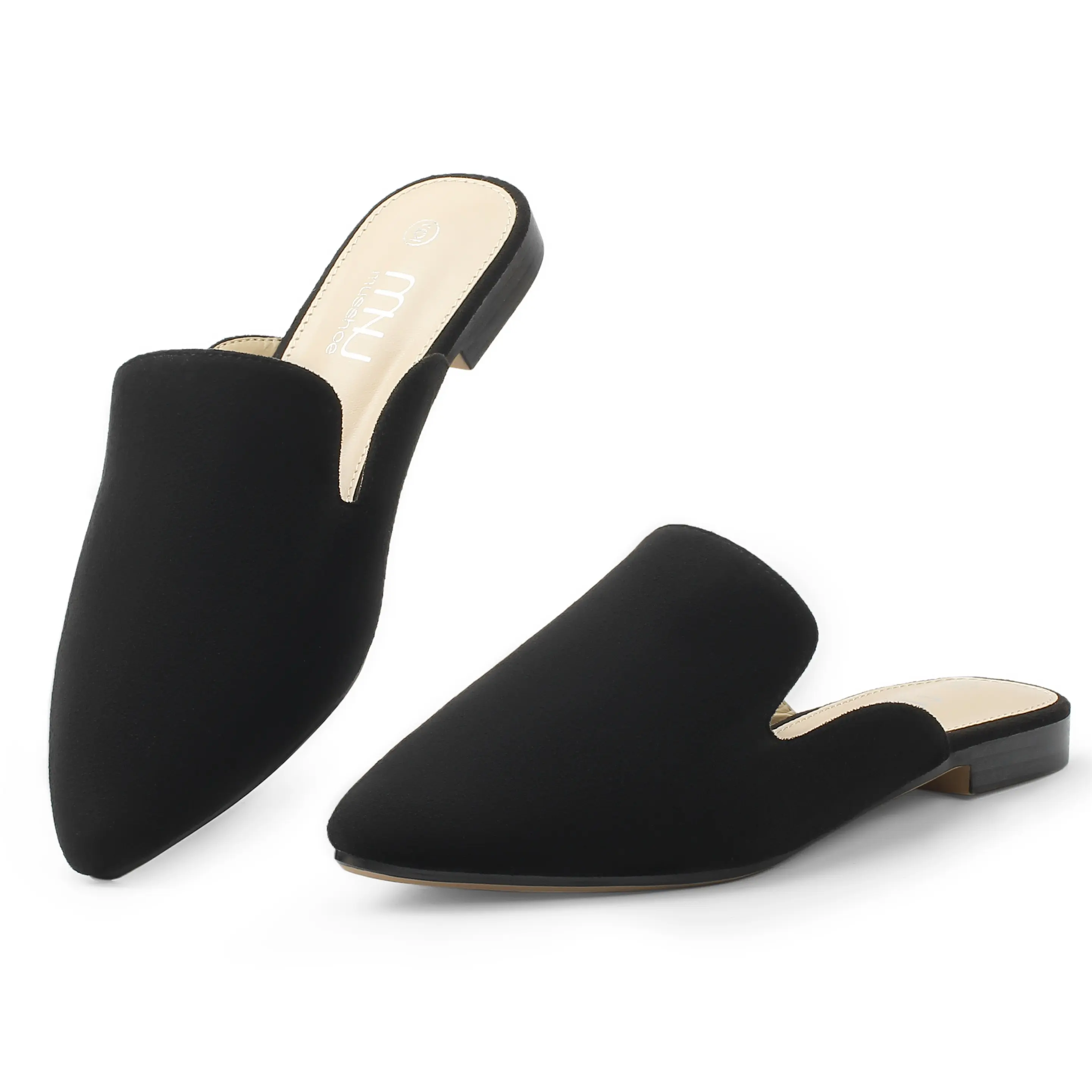 MUSSHOE Women’s Pointed Toe Mule Flats: Comfortable Lightweight Slip On Backless Loafers with Memory Foam for Office Work & Dressy Casual Wear
