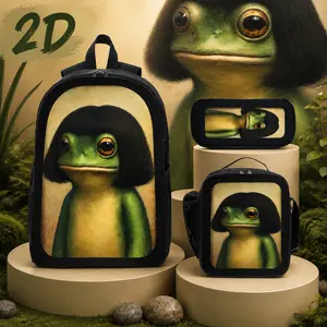 Funny Frog BobHaircut Printed 3PCS Backpack Set 17in School Backpack for Boys Girls backpacks for school backpacks for women man tiktok viral aesthetic