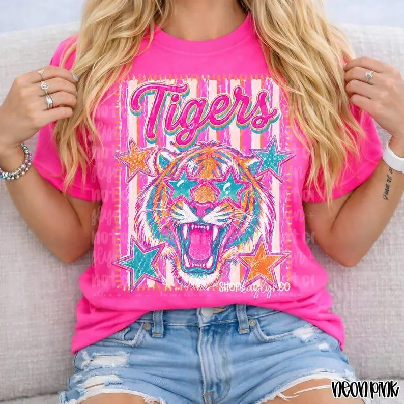 Comfort Colors Preppy Tigers Shirt, Striped Preppy Stripes Tigers T-shirt, Game Day Shirt, Mascot Tee, Women's  College Sweatshirt, School Fan Outfit, Coquette Apparel, Flowers Preppy Fall Clothes, Gift for Her