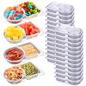 25 Pcs Double Compartment Condiment Containers with Airtight Lids – Reusable Transparent Snack Containers for Sauces, Dips, and Dressings – Perfect for Meal Prep, On-the-Go Snacks, and Office Use