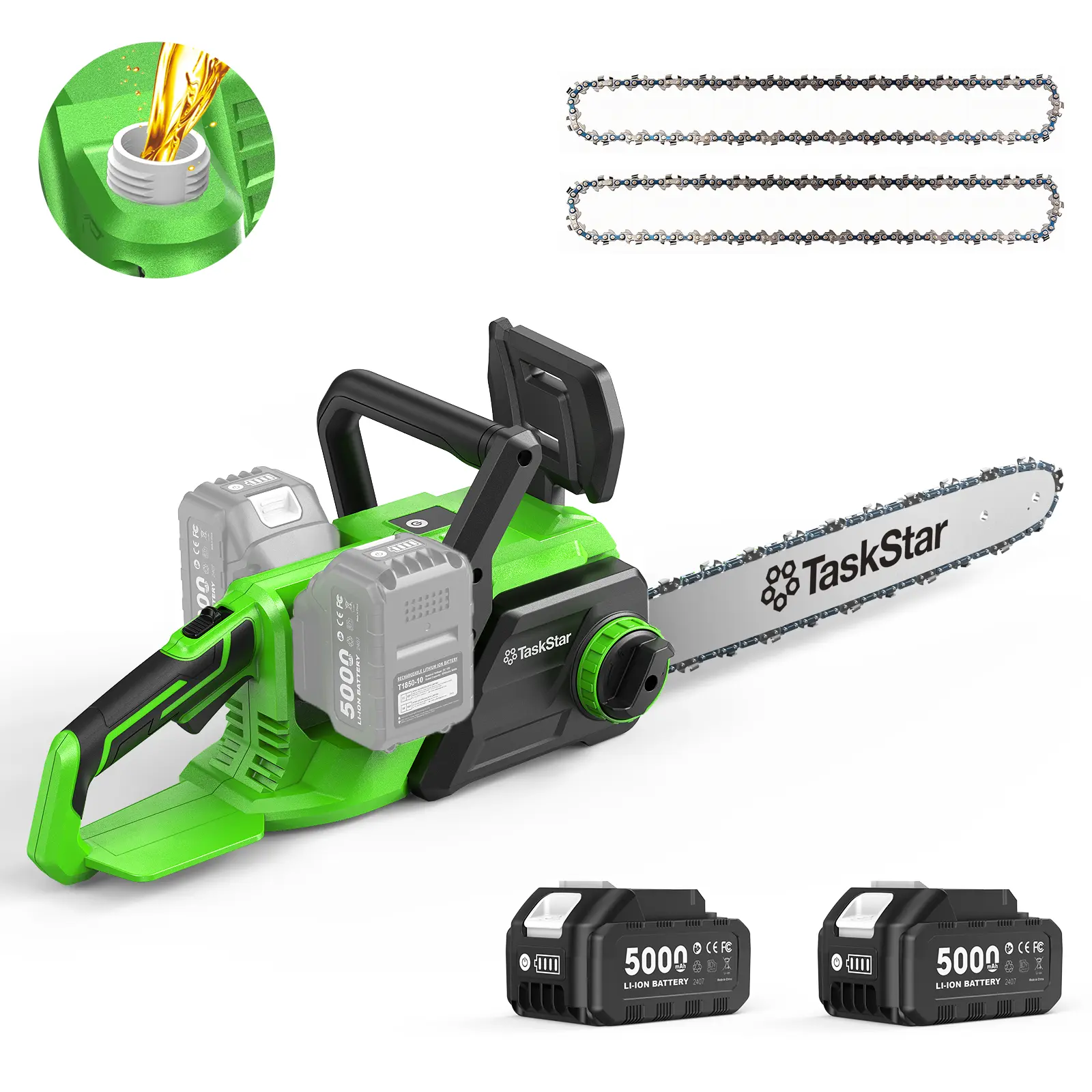 12-Inch Brushless Electric Chainsaw, Taskstar Cordless Chainsaw With Tool-free Chain Tension & Auto Oiling System, Safety Lock, 2 × 4.0Ah Large Batteries, Cordless Pruning Saw For Firewood Cutting, Limbing