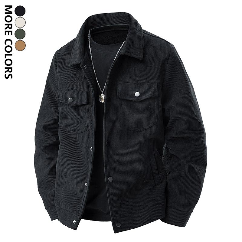 Men's corduroy work jacket, men's solid color long-sleeve jacket, multi-pocket flap design, casual long-sleeve button collar, suitable for autumn and winter outdoor wear, regular fit for everyday casual wear