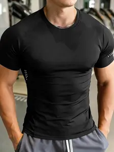 Men's Tight Fit Sports T-Shirt, Gym Tees, Dry Fit Shirts, Elastic Breathable Fabric, Side Vent Design, Slim Fit Muscle Show, Gym Running Basketball, All Seasons