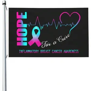 Polyester ribbon banner, vibrant colors, UV resistant  Inflammatory Breast Cancer Awareness Banner - Hope for a Cure for Inflammatory Breast Cancer Ribbon Banner, suitable for indoor/outdoor use, 3x5 feet Pink and teal ribbon breast cancer banner
