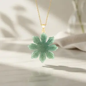 2026 New Jadeite Sunflower Pendant Necklace - 18K Gold Plated Grade A Jade Nature Aesthetic Jewelry for Women