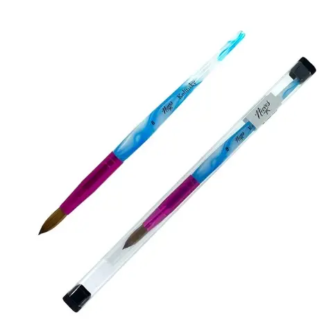 Nieves Kolinsky Acrylic Nail Brush #8/#10 Crimped Pink & Blue Natural Hair Manicure Smooth Cutics Professional Results