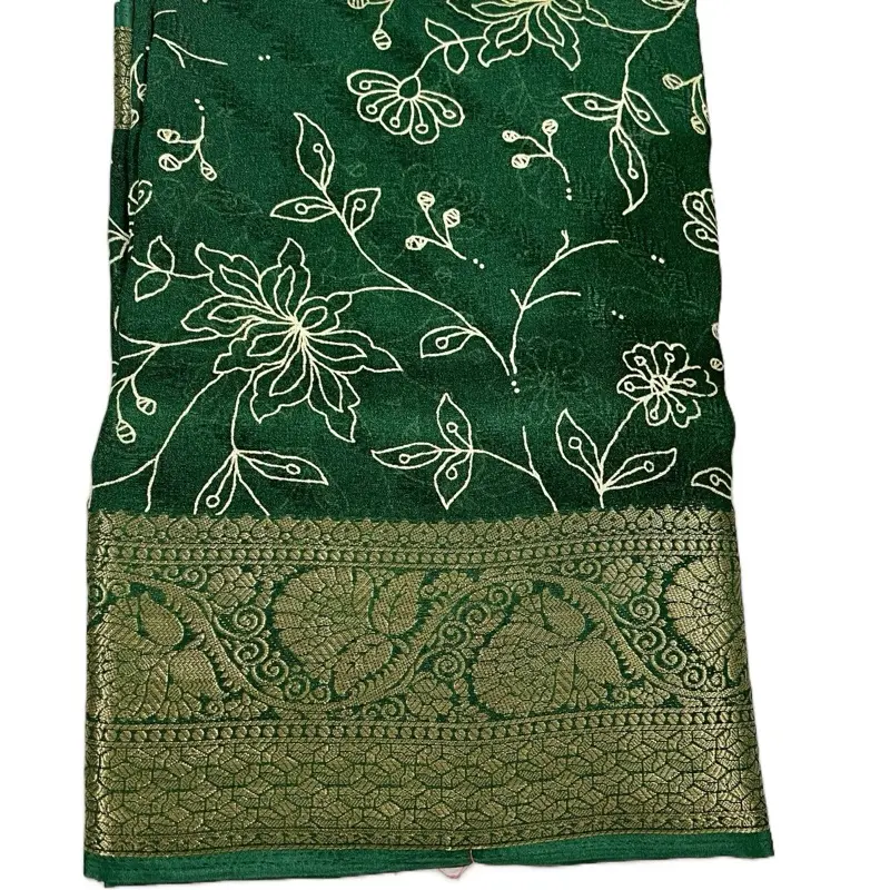 Soft Moss Mello Padding Print SAREE with ZARI JACQUARD BOARDER running blouse print (NO REFUND OR EXCHANGE)