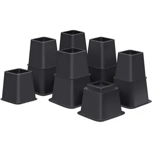 8 inch Heavy Duty Adjustable Bed Risers, 3 5 8 Inch Heights Elevation Furniture Risers for Chair Table Desk Legs Lifting 6 Pack Black