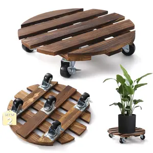 2 Pack Wooden Plant Stand with Wheels, Round Rolling Plant Stand with 360° Lockable Wheels for Vertical Garden Towers, Vertical Planting Tanks, Plant Pots, Wastebaskets (12")