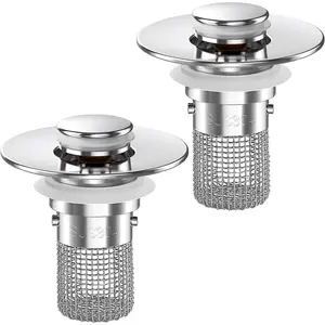 Sink Stopper Hair Catcher,(2PCS) Pop-up Sink Drain Strainer with Removable Stainless Steel Strainer Basket Hair Catcher, Bathroom Sink Strainer for Bathroom Sink Stopper Replacement