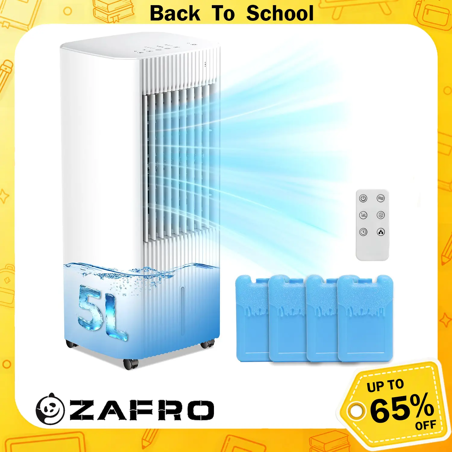 ZAFRO Portable Evaporative Air Cooler,3 In 1 Swamp Cooler with 4 Ice Packs,15H Timer,3 Speeds & 3 Modes,Remote,Cooling Fan for Bedroom,Living Room,Office,Pet-Friendly, Bladeless Fan, Multifunctional Fan,dorm essentials,home essentials