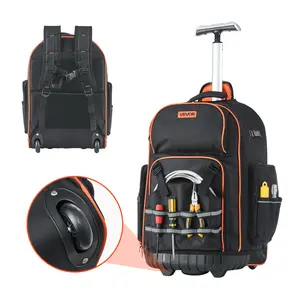 summervibes VEVOR Rolling Tool Backpack, 110 lbs Load Capacity, 72 Pockets Heavy Duty Roller Tool Bag on Wheels, Adjustable Telescoping Handle Stable Base, Toolbag Organizers for Construction, Mechanic