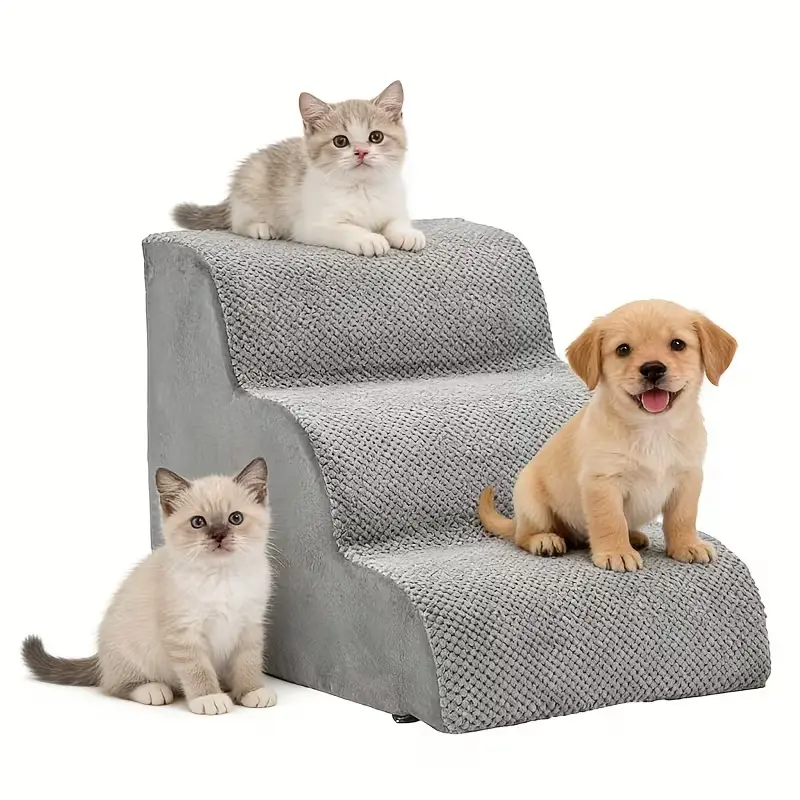 3-Step Extra Wide Foam Dog Stairs with Non-Slip Bottom - Safety & Stability Design for Small Pets Up to 40lbs, Home Use for High Beds/Couches/Sofas