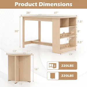 COSTWAY - 5 Pieces Dining Table Set with Storage Shelf and 4 Stools-Natural