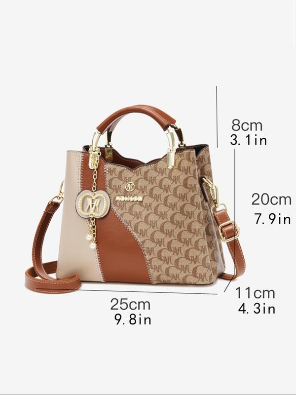 Classic Fashion Versatile Shoulder Bag, High-End Vintage Print Crossbody Backpack, Large Capacity Women's Bag, Casual Handbag Satchel, Casual Geometric Pattern