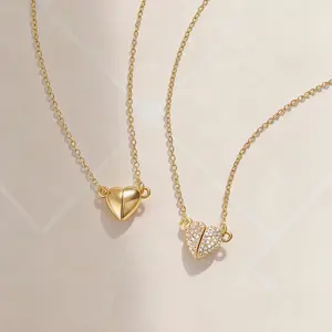 KissYan Necklace Heart Necklace Magnetic Mini Heart Pendant Gold Meaningful Jewelry Adjustable Chain Romantic Matching Necklace for Women Girlfriend Wife Lover Valentines Day Anniversary Birthday Gift Split Heart Design with Cubic Zirconia