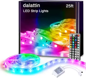 dalattin Led Lights for Bedroom 25ft RGB 5050 Led Strip Lights Color Changing Kit with 44 Keys Remote Controller and 12V Power Supply Led Light Strips Indoor Decoration,Easter Decor