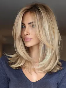 20 Inch Dyed Bangs Medium Long Straight Hair With Bangs Wig for Women, Natural Looking Wigs, Natural Comfort Synthetic Wig for Daily Use, Synthetic Fiber Wigs