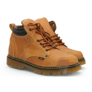 Men’s Round Toe Leather Work Boot – See-Through Sole | Lace-Up | Rubber Grip Honey
