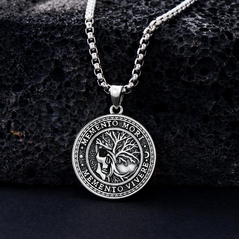 MEIDERBO Jewelry Memento Mori Necklace for Men 925 Sterling Silver Memento Mori Pendant Gothic Skull Pendant Amulet Protection Jewelry Gifts