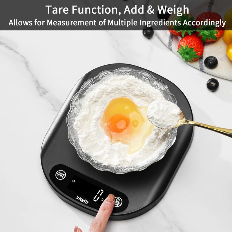 Vitafit 33lbs Kitchen Food Scale Digital Weight Grams and Ounces for Weight Loss, Weighing Professional Since 2001, Cooking,Baking and Keto, Batteries Included, Black