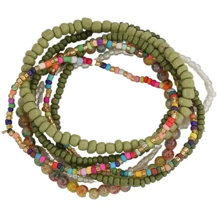 Boho Colorful  Stackable Bead Bracelets Set Multicolor Seed Layered Stretch Bangle Bracelets Vaction Beach Trendy  Gifts for Women