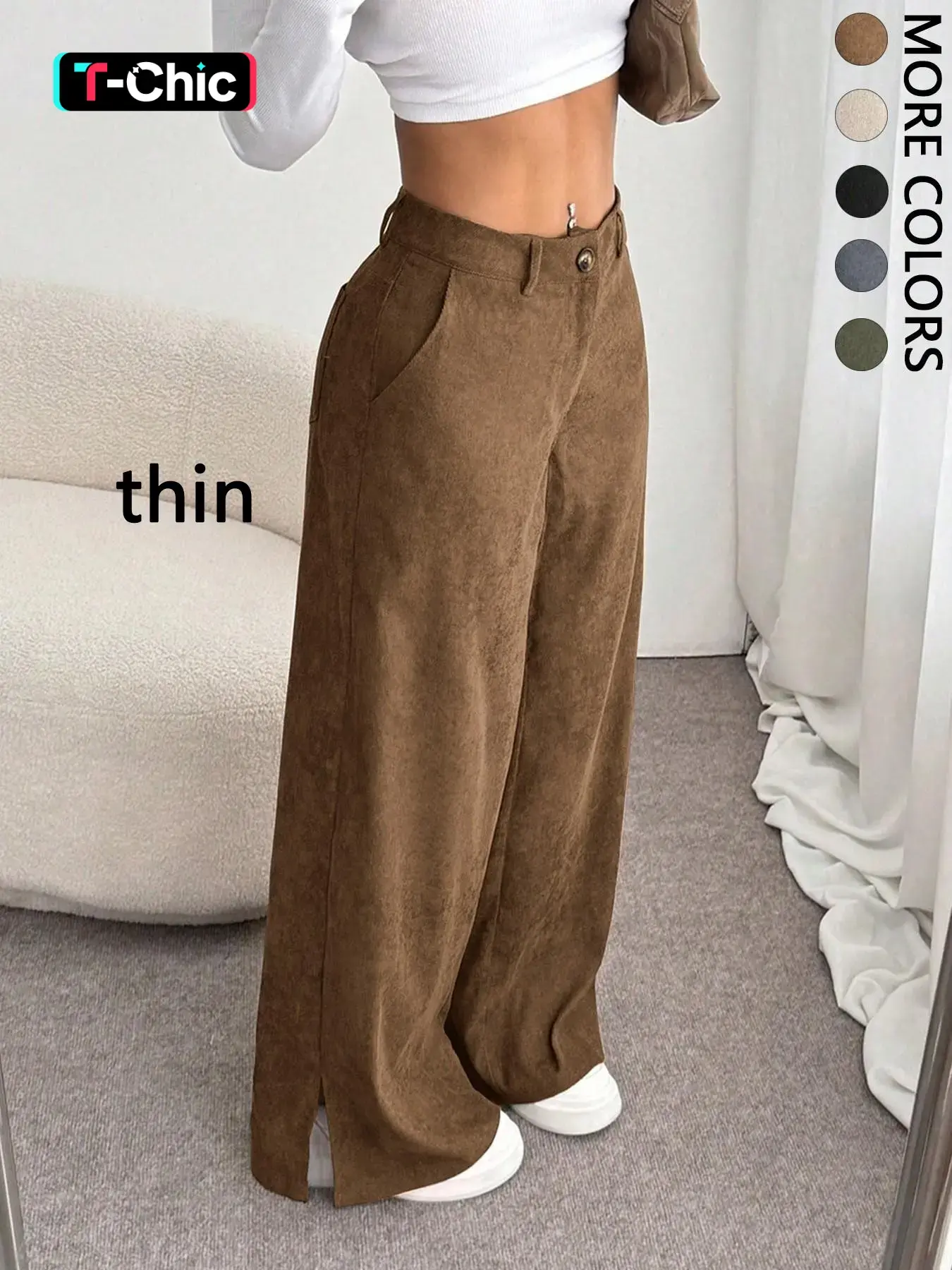 Women's Casual Pants Vintage High-End Split Wide Leg Loose Fit Corduroy Long Pants Classy Casual Trousers Womenswear, Comfortable and Stylish, Aesthetic, Perfect for Daily Wear Spring Valentine's Day, Casual Loose Baggy Bottom Pants Trouser