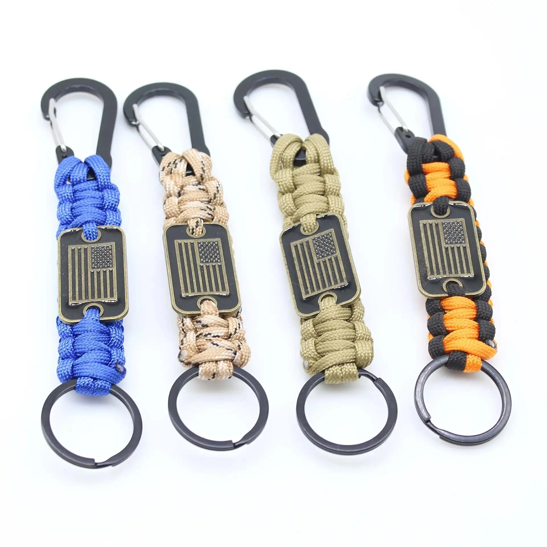 Handmade 7-Core Cord Dangle Keychain Set - Everyday Carry Keychains with Wristlet Strap, Durable Polyester Pendant, Flag Tag, 4pcs Charms & Lanyard for Keys, Backpacks (Multiple Colors), Dangle Keychains