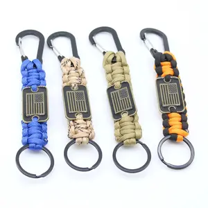 Handmade 7-Core Braided Paracord Keychain with Flag Tag Durable Polyester Sporty Keychain for Keys Backpacks Outdoor Gear 4pcs