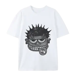 Distressed Grunge Punk Spike Hair Devil Cartoon Graphic T-Shirt, Retro Alternative Streetwear Aesthetic  Casual Top