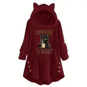 Women's Graphic Hoodie Long Sleeve Half Zip Fleece Camo Print Oversized Drop Shoulder with Decorative Buttons Gris Casual Tops for Daily Wear