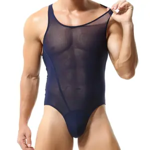 TAUWELL Fashion Fitness Bodysuit Men Underwear Sexy Mesh Breathable Undershirts Singlet Men's Shapewear