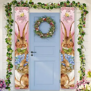 Happy Easter Decorations Bunny Font Porch Sign for Easter Rabbit Banner Religious Jesus Home Party Decor