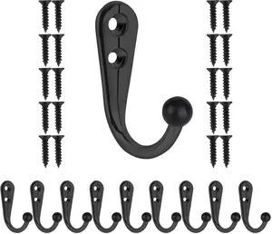 10 PCS Coat Hooks Wall Mounted, Premium Black Metal Wall Hooks for Hanging Coats, Wall Hook, Coat Hook, Towel Hooks for Hat Keys Closet Bag Backpack Hanger Farmhouse with 20Screws