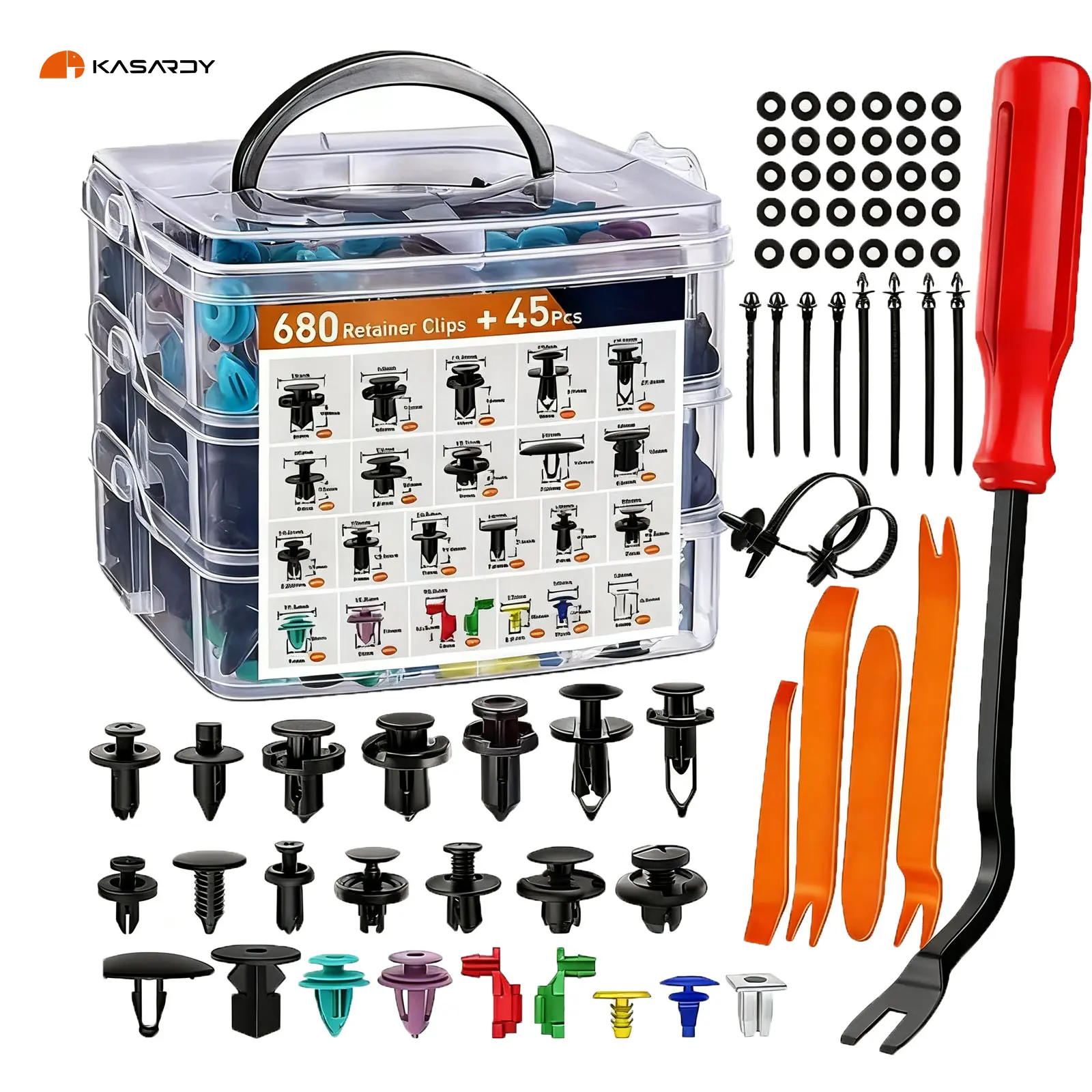Car Retainer Clips Kit with 5 Removal Tools, 23 Sizes Universal Auto Push Pin Rivets Set for Ford, Toyota, Honda, GM - Car Body Trim Panel Fastener Assortment with Storage Case